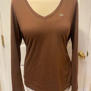 Women’s Lacoste long sleeve Tshirt, brown. Size 46/medium